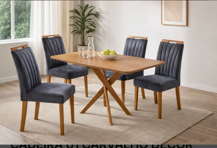 Conjunto de Jantar em Madeira e Veludo