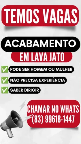 Vaga em lava jato para o acabamento