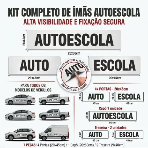 Kit com 7 adesivos magnéticos auto escola