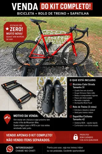 Bike CALOI STRADA + ROLO DE TREINO + SAPATILHA ? KIT COMPLETO