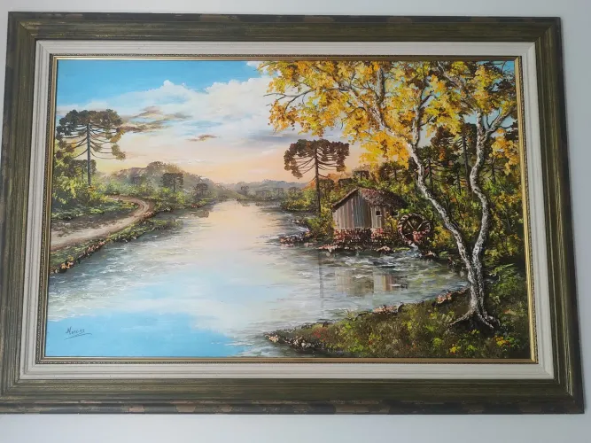 Quadro Moreira ipê amarelo em relevo 3D - 135 x 95 cm - Moldura de madeira