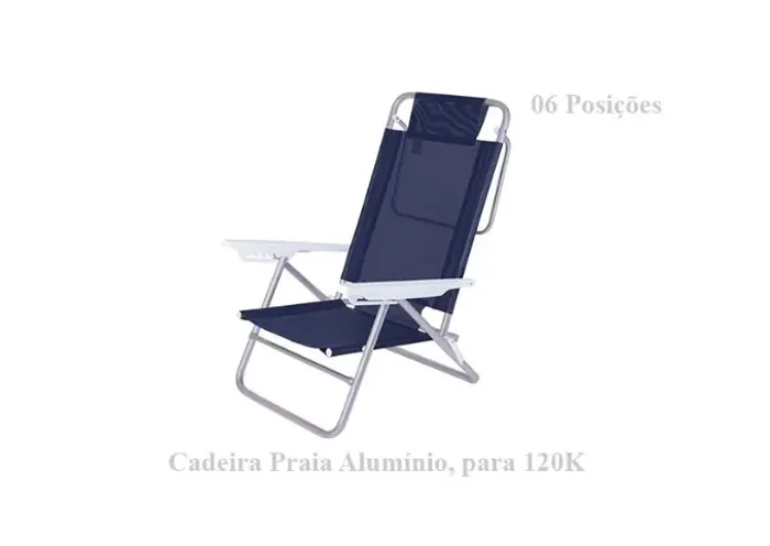 Cadeira de Praia, Piscina, Jardim Em Alumínio 06 Posições 120K, cor Azul Royal