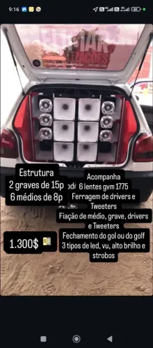 Estrutura de som, rack móvel e outros
