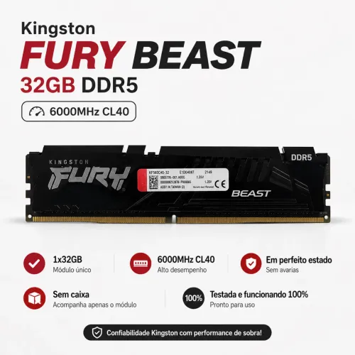 Memória RAM Kingston Fury Beast 32GB DDR5 6000MHz CL40