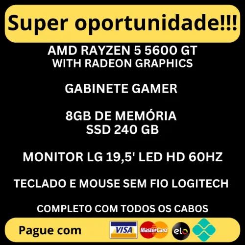 PC Gamer Ryzen 5 5600GT Completo + Monitor LG + Kit Logitech - 5 meses de uso