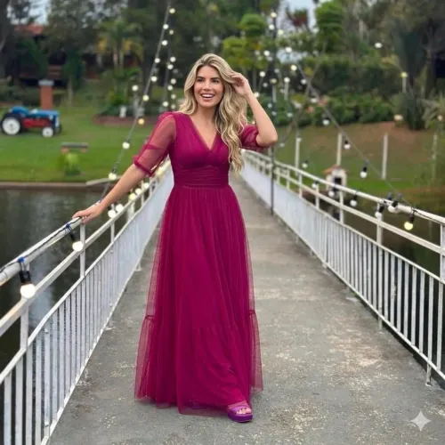 Vestido festa longo tule glitter M