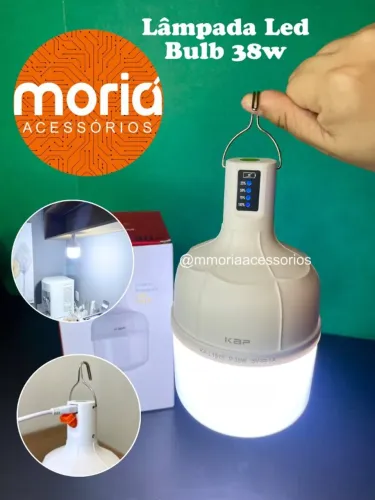 Lâmpada Led Bulbo Recarregável Portátil Camping Luminária de Emergência 38W
