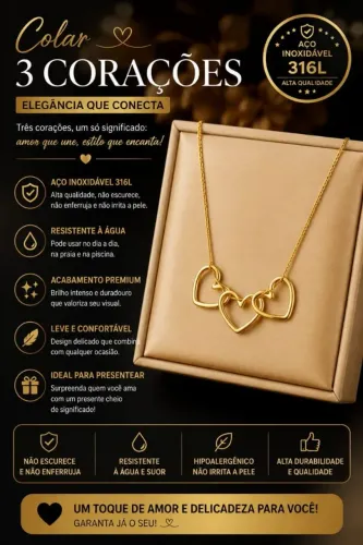 Colar 3 dourado banhado