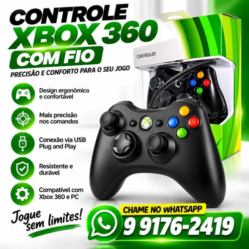 ? Kit 2 Controles Joystick Xbox 360 com Fio - Apenas R$ 89,00!
