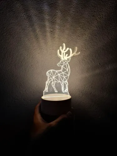 Luminária USB de Mesa Alce 3D Branco Quente Abajur de Mesa Luz Led para Decoração