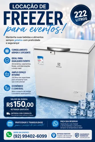 Locação aluguel freezer 222 litros para eventos festas