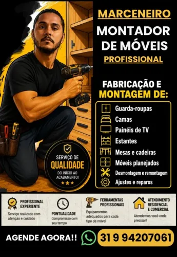 Marceneiro Montador de Móveis Planejados e Convencionais. 