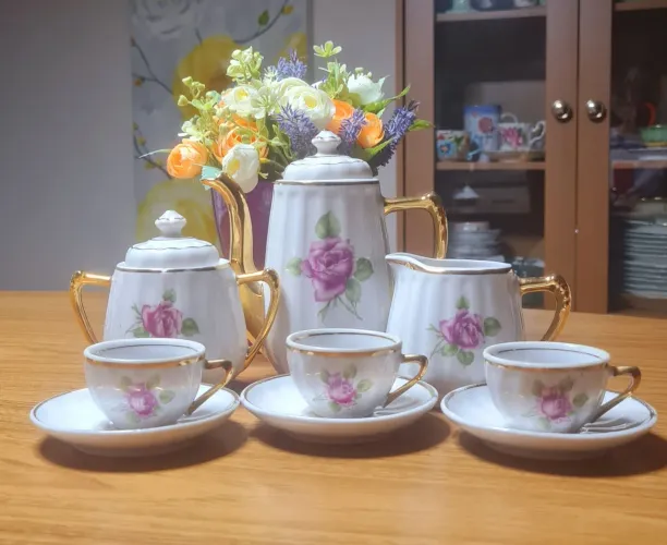 Jogo de café porcelana canelada