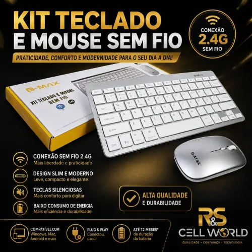 Kit Teclado e Mouse Bluetooth Tablet/PC.