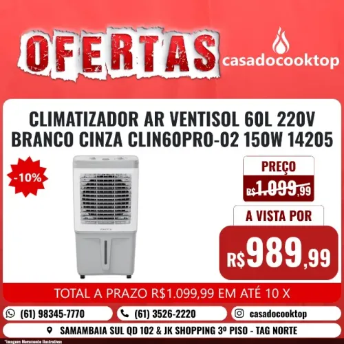 CLIMATIZADOR AR VENTISOL 60L 220V BRANCO CINZA CLIN60PRO-02 150W 14205