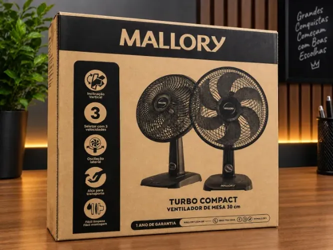 Ventilador de Mesa Mallory 30cm Turbo Compact Preto an20