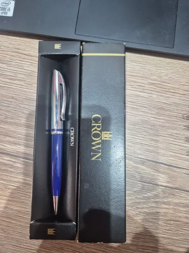Caneta Crown Azul com Detalhes em Prata
