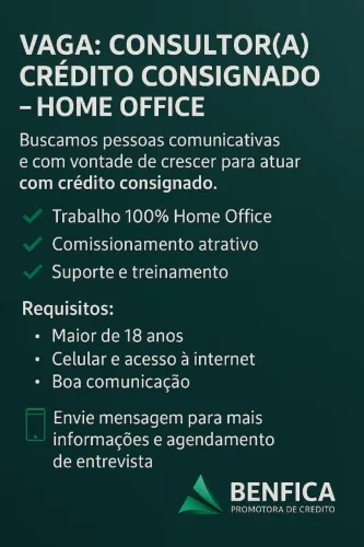 Consultor(a) de Crédito Consignado (Home Office) - Ganhos por Comissão