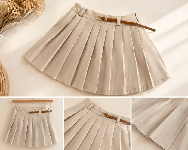 Short Saia Em Alfaiataria Com Pregas E Cinto