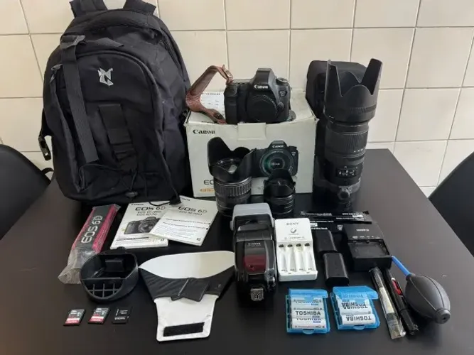 KIT FOTOGRÁFICO CANON 6D SÓ 21.967 CLICKS + SIGMA 70-200 2.8 + LENTES + FLASH + BRINDES