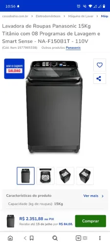 Máquina de Lavar Panasonic 15kg, Titânio, 127v | NA-F150B1T