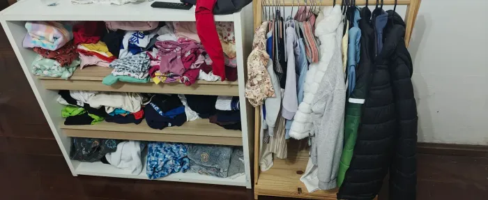 Conjunto infantil (baú, 4 nichos, 1 estantes, 1 armário organizador e 1 arara)