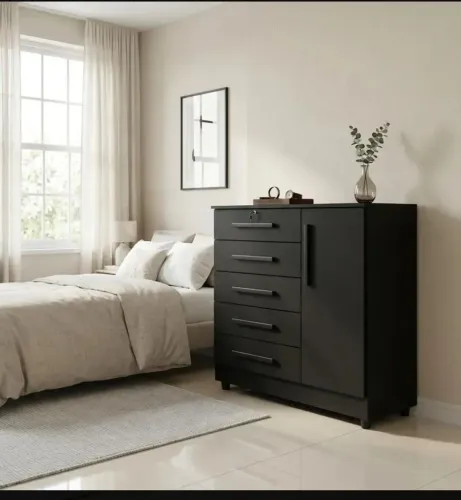 Cômoda grande com chaves 5 gavetas 1 porta elegante 