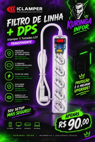 Filtro de linha + DPS Iclamper 5 tomadas LCF - transparente. ?  *R$ 90,00*