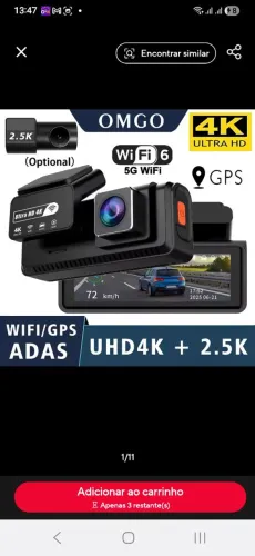 Cãmera dupla veicular 4k+2,5k com GPS