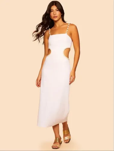 Vestido praiano CIA MARÍTIMA, tecido microfibra texturizado detalhes com pedra na alça 
