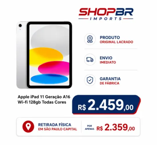 Tablet Apple iPad 11ª Geração 2025 128GB 11"