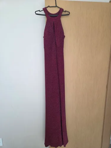Vestido de festa longo tule com saia babado fúcsia - viva dress - tam 40