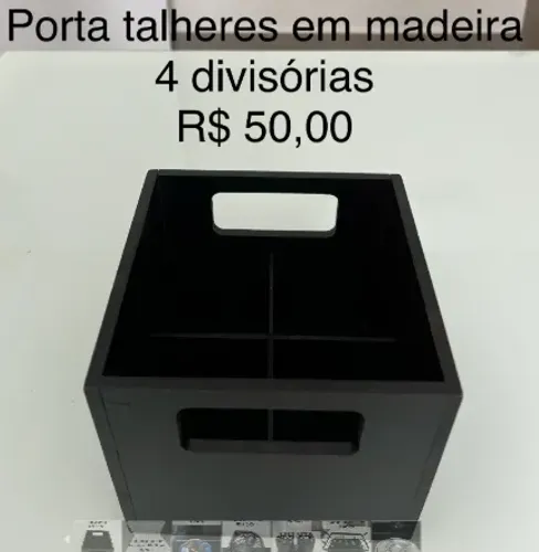 Porta Talheres de madeira 4 divisorias
