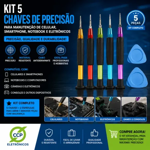 Kit 5 Chaves de Precisão Para Manutenção de Celular Smartphone Notebook Eletrônica