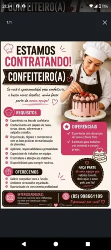 Contrata-se Confeiteiro