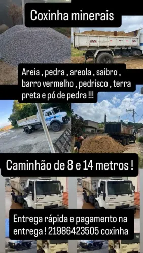 Areia , pedra , aréola , saibro , pedrisco , terra preta e areia de praia 