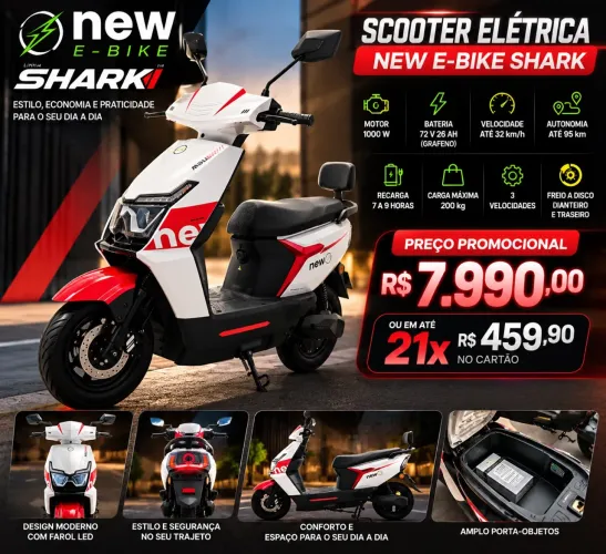 Scooter Eletrica 1000W New E-BIKE Shark
