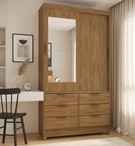 Guarda roupa solteiro com portas de correr e espelho