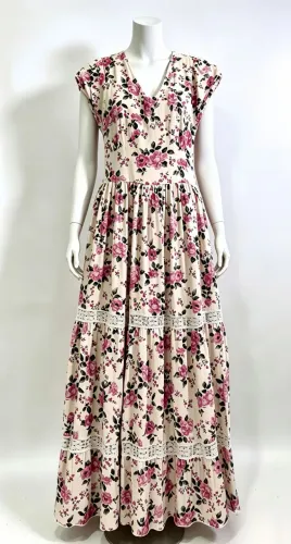 Vestido Longo Floral com Renda Feminino