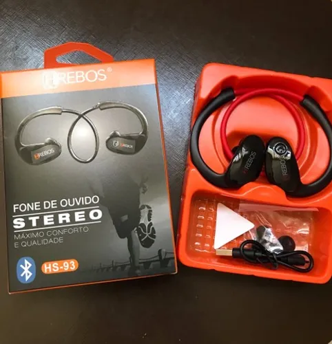 Fone de ouvido Bluetooth para esportes resistente à água  e suor Hrebos HS- 93
