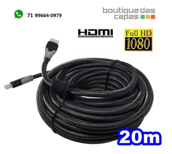Cabo hdmi x hdmi c malha e filtro blindado hd-20M Full HD 1080 20 metros tv mart