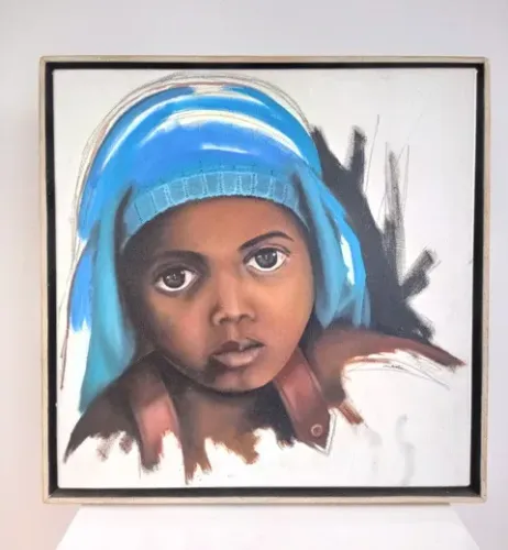 Quadro a óleo "menino afro" artista Márcio Jardim