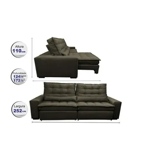 Sofá retrátil reclinável com molas ensacadas 2,52cm largura - Semi-novo R$ 2.699,00