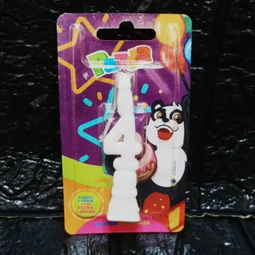 Vela Numero Para Aniversario N 4 Branco Panda