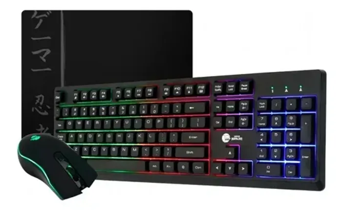 Combo Gamer Ninja Legacy 3 em 1 - Teclado Rainbow, Mouse RGB 3600DPI e Mousepad