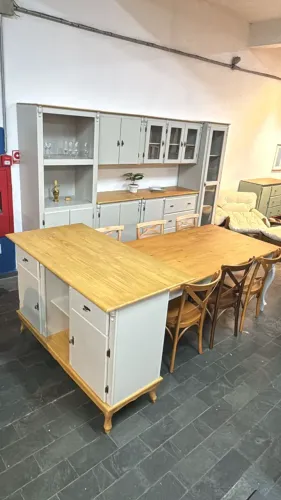 Cozinha Modular Provençal +Paneleiro+Torre Quente+Balcão cooktop+Ilha Mesa Pés Luis XV+8Ca