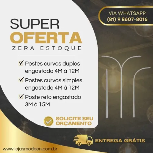 Poste  galvanizado curvo duplo engastado 4 á 12 Mt com base e chubador 