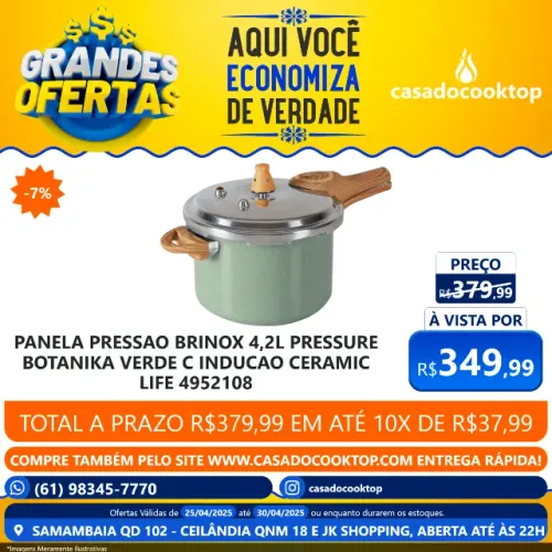 PANELA PRESSAO BRINOX 4,2L PRESSURE BOTANIKA VERDE C/ INDUCAO CERAMIC LIFE 4952108
