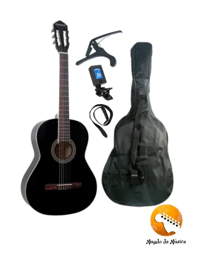 Violão clássico Giannini Estudo GN-15 black C/ COM CAPA + CAPO + CORREIA E AFIANDOR BRINDE
