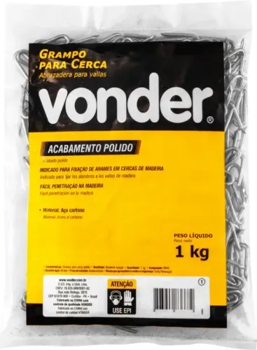 Grampo para cerca 1" x 9 BWG (19 x 11 (JP x LPP)), polido, VONDER